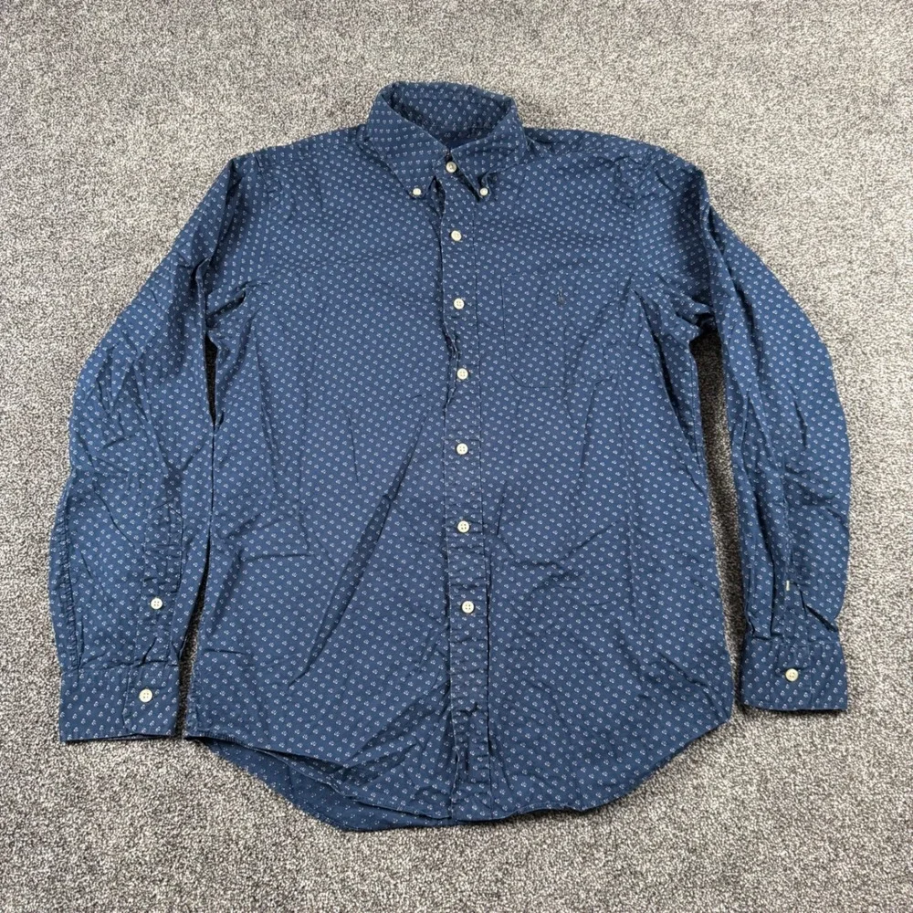 Polo Ralph Lauren Button Down Small Navy Blue Geometric Print Long Sleeve Shirt